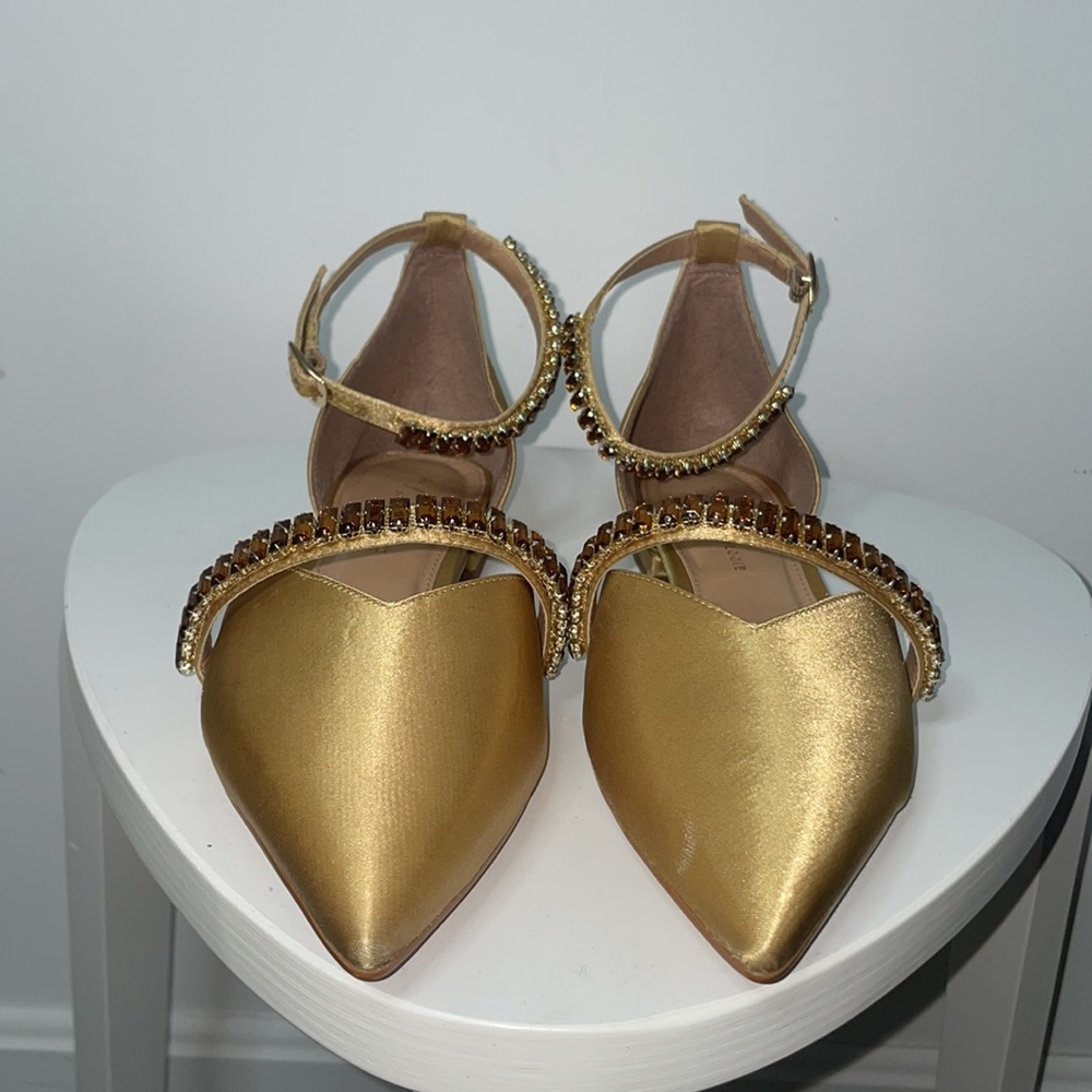 Anthropologie Satin Pointed-toe Embellished Slingback Flats in Gold - Picture 9 of 10